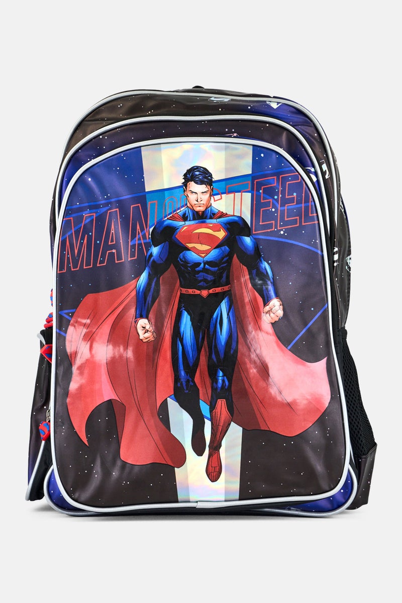 Trucare Kids Boy Superman Print Backpack, Multicolor - Image 1