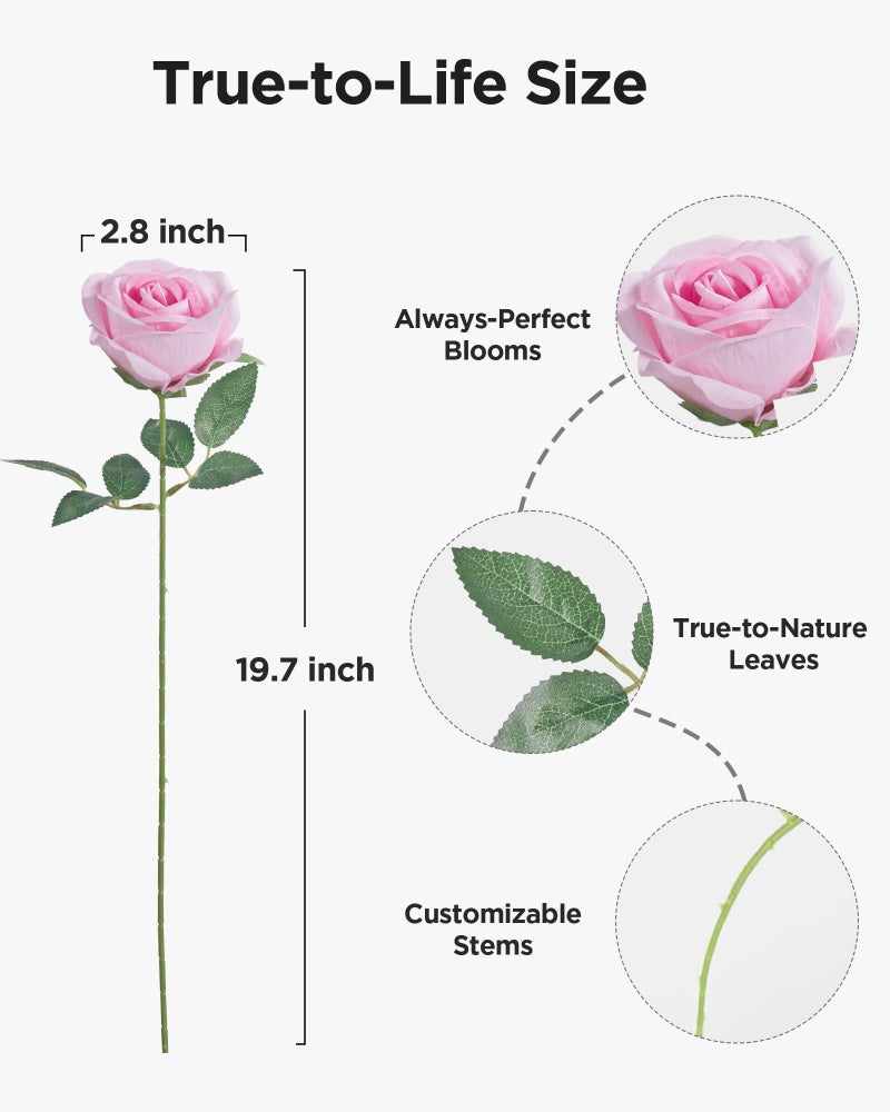 Innogear 50 Pcs Pink Roses Artificial Flowers  Fake Velvet Silk Rose Bulk Faux Flower For Decoration Diy Wedding Centerpieces Proposal Bridal Bouquets Shower Party Home Floral Decor (50  Pink) - Image 2
