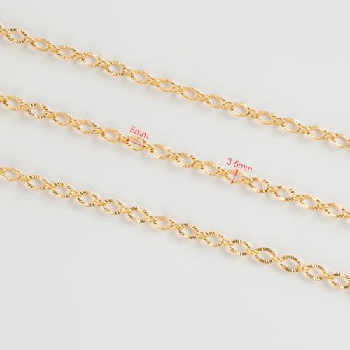 YOUBEIYEE 5 Meters 18K Gold Plated Chain for Jewelry Making, Shiny Light Gold Embossed Oval Cable Link Chain Spool Women Necklace Bracelet DIY Jewelry Findings - Image 3