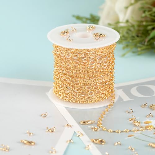 YOUBEIYEE 5 Meters 18K Gold Plated Chain for Jewelry Making, Shiny Light Gold Embossed Oval Cable Link Chain Spool Women Necklace Bracelet DIY Jewelry Findings - Image 4