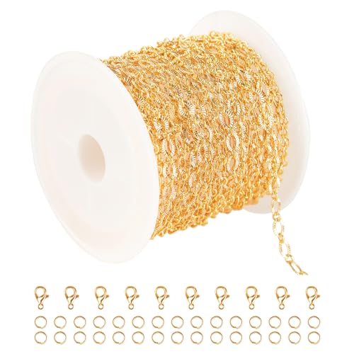YOUBEIYEE 5 Meters 18K Gold Plated Chain for Jewelry Making, Shiny Light Gold Embossed Oval Cable Link Chain Spool Women Necklace Bracelet DIY Jewelry Findings - Image 1