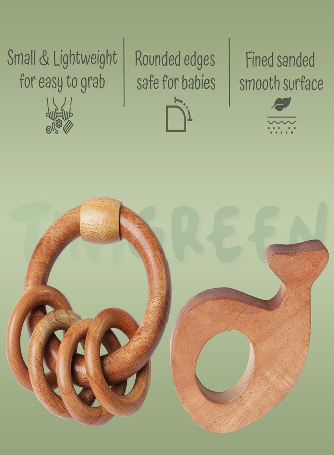 TINIGREEN Neem Wooden Baby Teether Natural Neem Wood Teething Toy for Infants 3–12 Months Chemical-Free, Handcrafted Baby Teether (Pack of 2) (Dolphin-Rattle) - Image 2