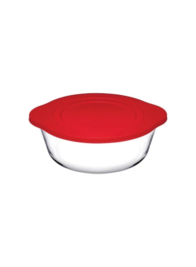 بوركام طاجن بوركام الزجاجي المستدير للفرن مع غطاء سيليكون، سعة 2.1 لتر، أحمر – صنع في تركيا - Image 1