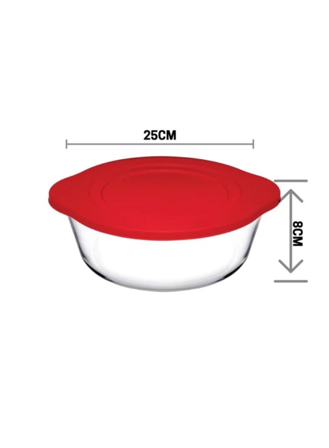 بوركام طاجن بوركام الزجاجي المستدير للفرن مع غطاء سيليكون، سعة 2.1 لتر، أحمر – صنع في تركيا - Image 2