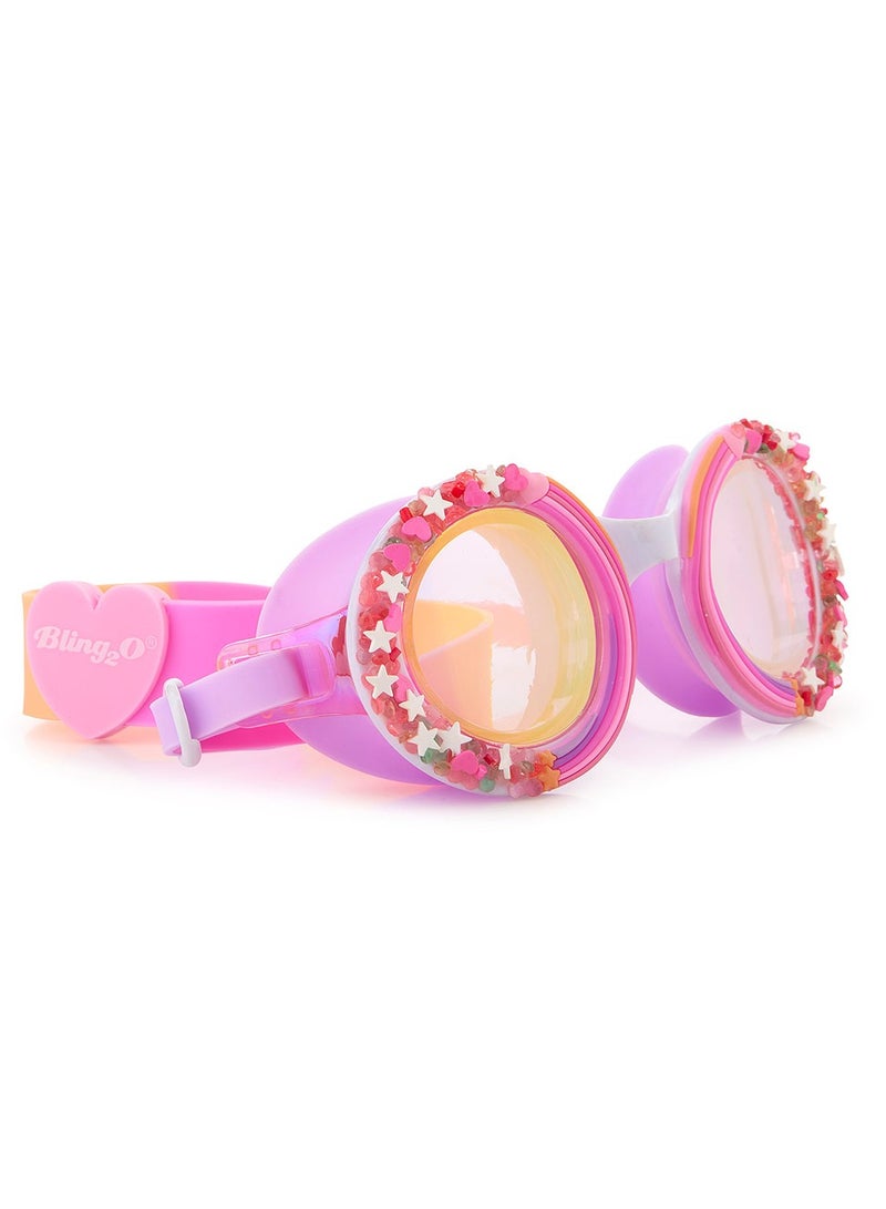 Bling2O Pink Berry Cupcake Sprinkles Swim Goggles for Kids - Ages 5+ - Anti Fog, No Leak, Non Slip, UV Protection - Hard Travel Case - Lead and Latex Free - Image 1