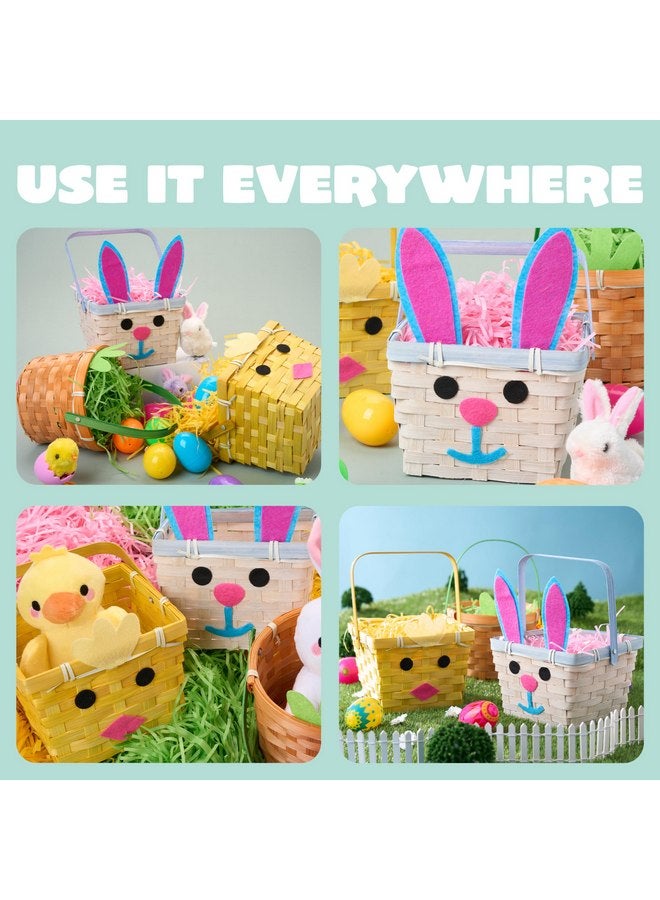 JOYIN 3 Pcs Easter Baskets, Bunny Chick Carrot Baskets with Folding Handle & 150g Easter Raffia Paper Grass, Pink, Yellow & Green Empty Gift Basket for Baby Girls Boys First Easter - Image 4