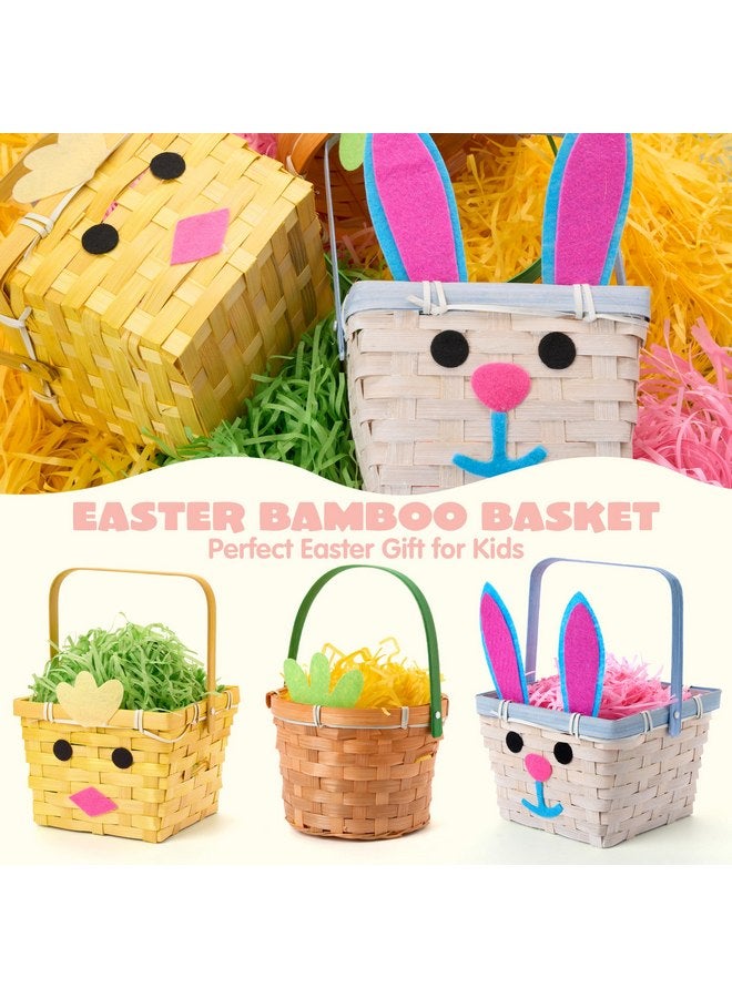 JOYIN 3 Pcs Easter Baskets, Bunny Chick Carrot Baskets with Folding Handle & 150g Easter Raffia Paper Grass, Pink, Yellow & Green Empty Gift Basket for Baby Girls Boys First Easter - Image 5