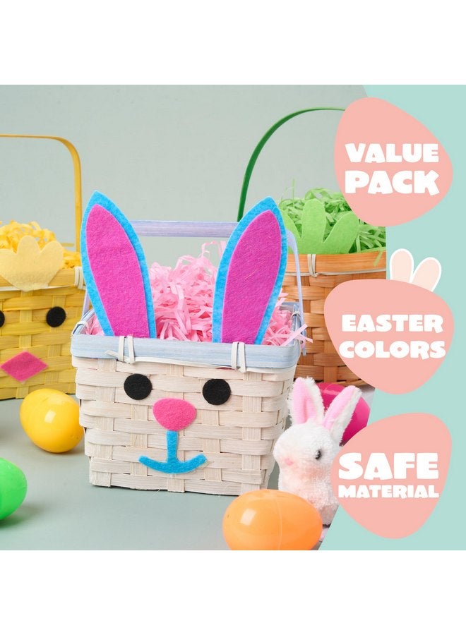 JOYIN 3 Pcs Easter Baskets, Bunny Chick Carrot Baskets with Folding Handle & 150g Easter Raffia Paper Grass, Pink, Yellow & Green Empty Gift Basket for Baby Girls Boys First Easter - Image 3