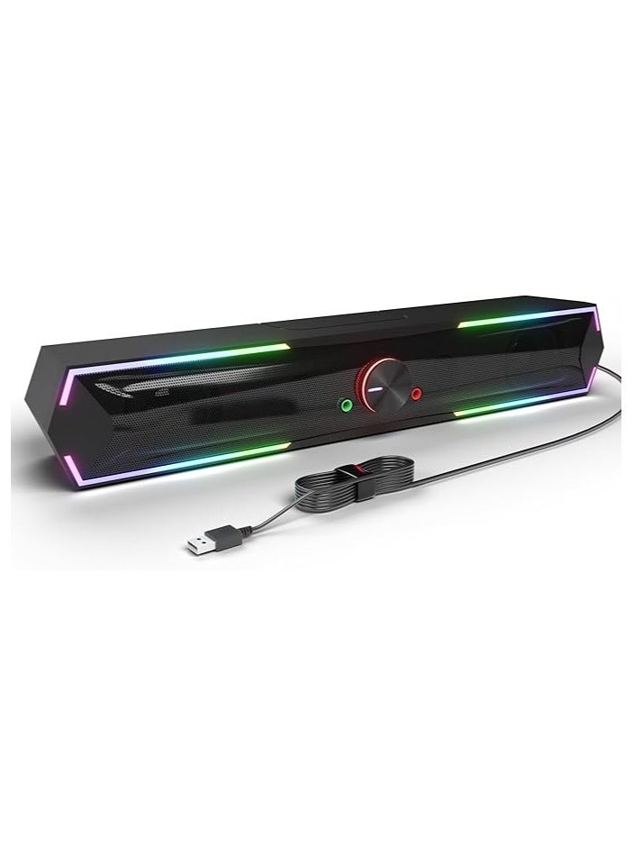 Bluetooth Computer Speakers with Adjustable RGB Lighting - Enhanced Bass, Stereo Sound, and Volume Control, USB Powered Soundbar for PC, Laptop, Desktop, Gaming, and Multimedia Devices