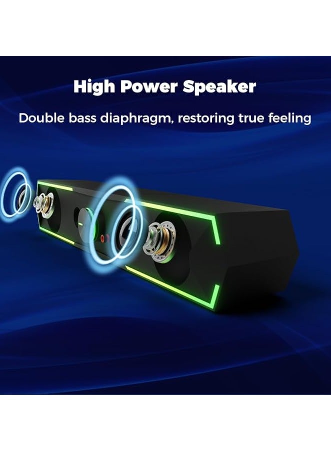 erorex Bluetooth Computer Speakers with Adjustable RGB Lighting - Enhanced Bass, Stereo Sound, and Volume Control, USB Powered Soundbar for PC, Laptop, Desktop, Gaming, and Multimedia Devices - Image 3