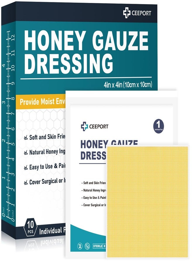 Ceeport Honey Gauze Wound Dressing, 4" x 4" Manuka Honey Wound Care, Medical Grade Honey Bandages for Wound Care, Honey Patch for Faster Healing from Burns, Abrasions, Cuts and Scalds (Pack of 10) - Image 1