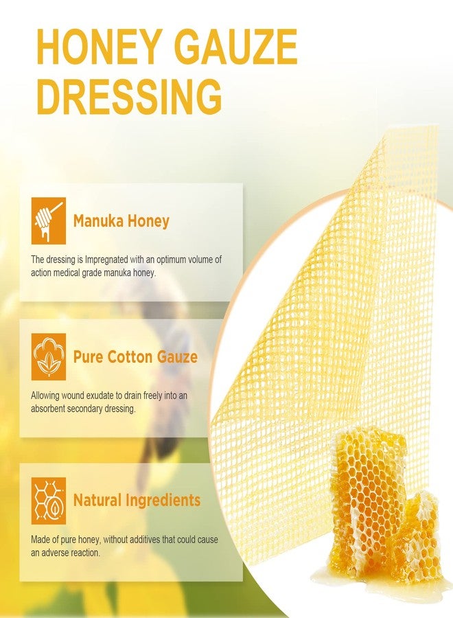 Ceeport Honey Gauze Wound Dressing, 4" x 4" Manuka Honey Wound Care, Medical Grade Honey Bandages for Wound Care, Honey Patch for Faster Healing from Burns, Abrasions, Cuts and Scalds (Pack of 10) - Image 2