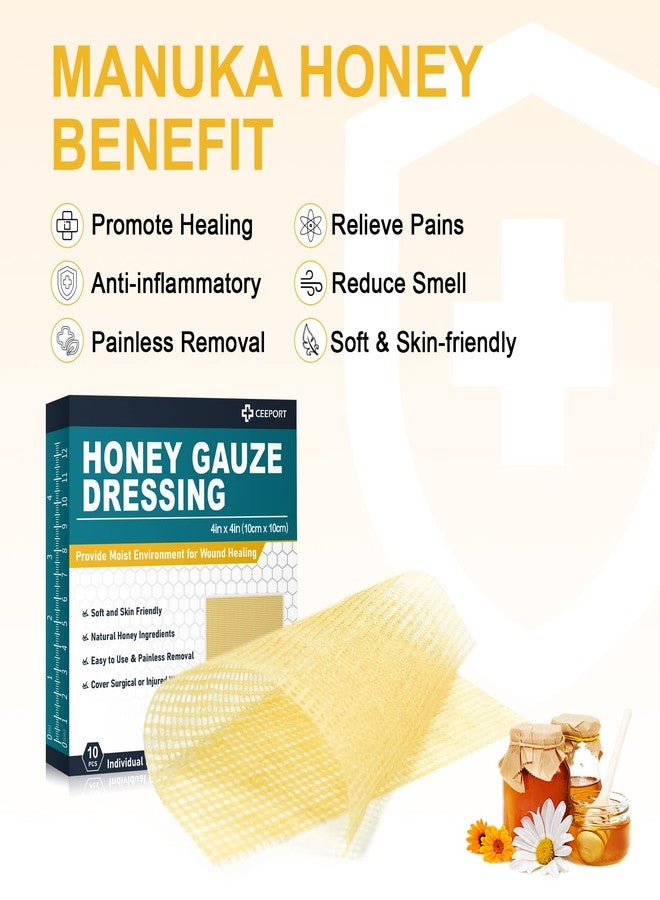 Ceeport Honey Gauze Wound Dressing, 4" x 4" Manuka Honey Wound Care, Medical Grade Honey Bandages for Wound Care, Honey Patch for Faster Healing from Burns, Abrasions, Cuts and Scalds (Pack of 10) - Image 3