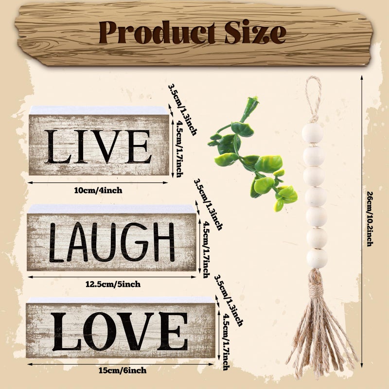 Yuntau 5 Pcs Rustic Farmhouse Tiered Tray Farmhouse Fake Books Decoration Life Laugh Love Wooden Tabletop Decor Love Block Decor Wood Block Sign Gift Centerpiece for Shelf Coffee Mantle Kitchen Table - Image 4