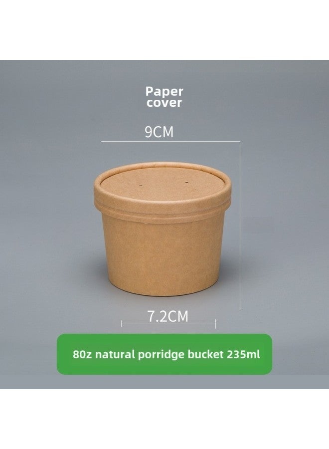 Disposable Paper Bowl Meal Box Kraft Paper Soup Bucket Round Bucking Box Without Lid Take-away Box Bucking Bowl Soup Bowl Porridge Cup-Color:8oz Natural Color Soup Barrel + Paper Lid - Image 1