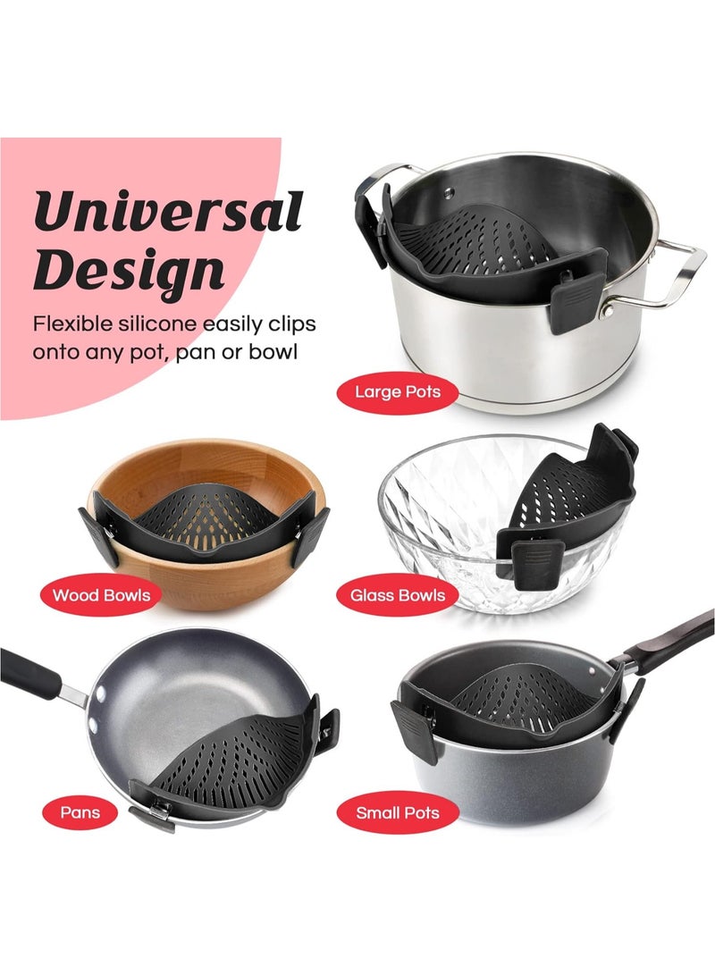 دوغي منخل سيليكون قابل للربط لجميع القدور والمقالي، منخل لتصفية المعكرونة مربوط بالطعام لتصفية اللحوم والخضار والفاكهة سيليكون مصفاة مطبخ - Image 3