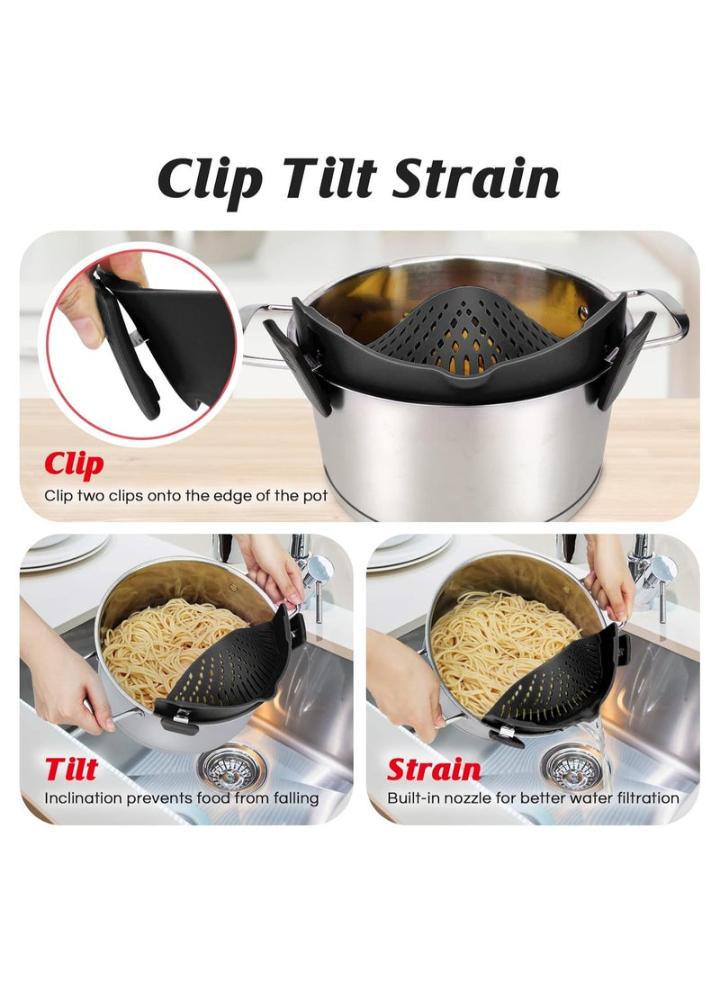دوغي منخل سيليكون قابل للربط لجميع القدور والمقالي، منخل لتصفية المعكرونة مربوط بالطعام لتصفية اللحوم والخضار والفاكهة سيليكون مصفاة مطبخ - Image 4