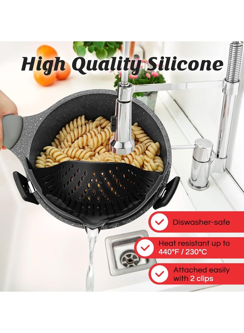 دوغي منخل سيليكون قابل للربط لجميع القدور والمقالي، منخل لتصفية المعكرونة مربوط بالطعام لتصفية اللحوم والخضار والفاكهة سيليكون مصفاة مطبخ - Image 5