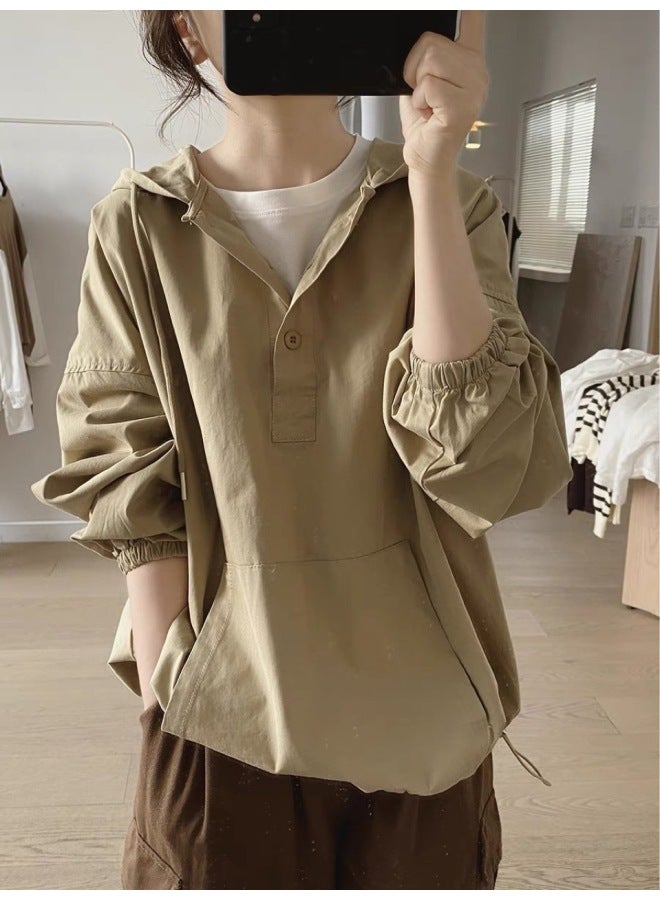 Hooded Outwear Women's Spring & Fall New Loose Large Size Slimming Look Niche Design Age-reducing Cotton Pullover Top