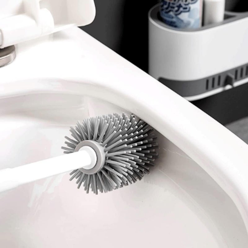 UREVO Soft Wall-Mounted and Floor-Standing Dual Purpose Toilet Brush with Silicone Bristles and Holder - Image 5