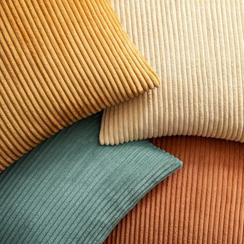 EMEMA Teal Orange Decorative Throw Pillow Covers for Couch Bed Livingroom 18x18 Inch Set of 4 Boho Farmhouse Corduroy Striped Square Pillow Case,Western Modern Cushion Covers Spring Home Decor - Image 5