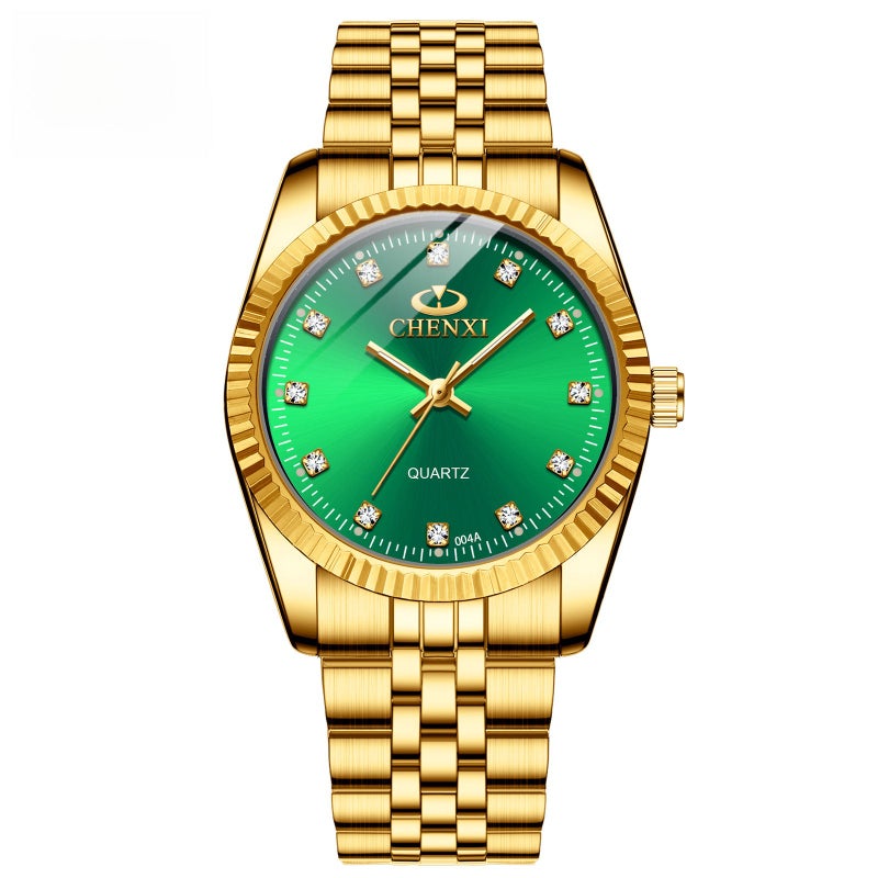 CHENXI Classic Quartz Watches IPG Gold for Couples Men's Green Face