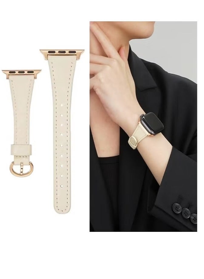 Apple Watch Leather Band  Compatible with Apple Watch Band 38mm 40mm 41mm 42mm Women  Top Grain Genuine Leather Strap Thin Watch Wristband for iWatch Series10 9 8 7 6 5 4 3 2 1 SE Ultra 2 off White - Image 1