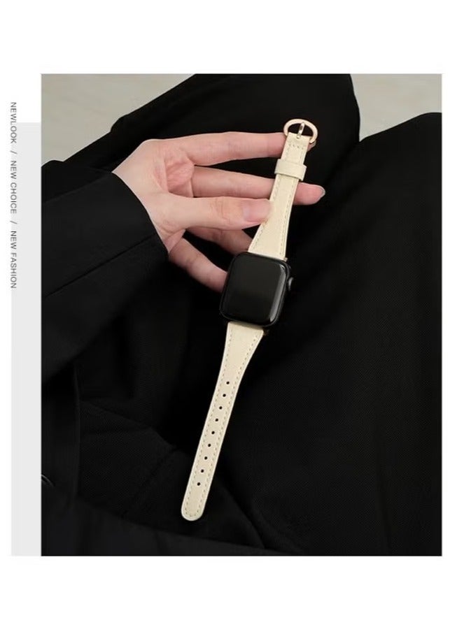 Apple Watch Leather Band  Compatible with Apple Watch Band 38mm 40mm 41mm 42mm Women  Top Grain Genuine Leather Strap Thin Watch Wristband for iWatch Series10 9 8 7 6 5 4 3 2 1 SE Ultra 2 off White - Image 5