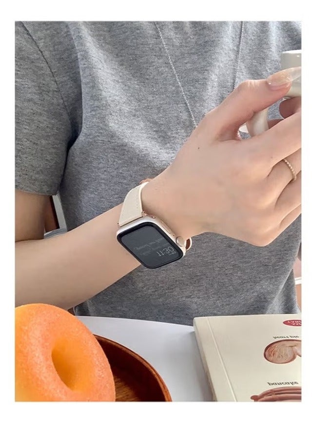 Apple Watch Leather Band  Compatible with Apple Watch Band 38mm 40mm 41mm 42mm Women  Top Grain Genuine Leather Strap Thin Watch Wristband for iWatch Series10 9 8 7 6 5 4 3 2 1 SE Ultra 2 off White - Image 2