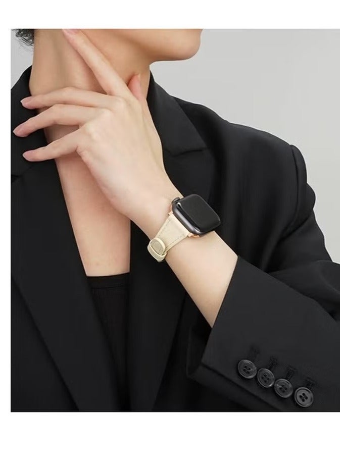 Apple Watch Leather Band  Compatible with Apple Watch Band 38mm 40mm 41mm 42mm Women  Top Grain Genuine Leather Strap Thin Watch Wristband for iWatch Series10 9 8 7 6 5 4 3 2 1 SE Ultra 2 off White - Image 4