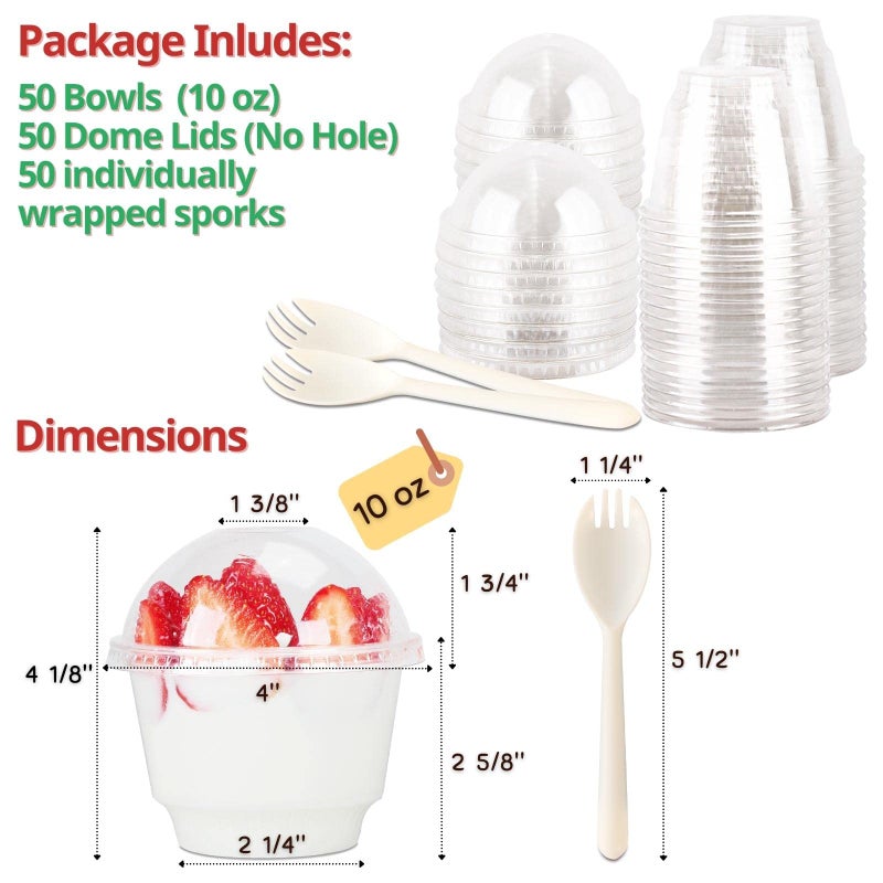 Aatriet 10 oz Clear Plastic Parfait Cups with Dome Lids (NO HOLE) & Sporks  (50 Sets) Disposable Cups/Bowls for Cereal Parfait  Pudding  Snacks  Ice Cream  Yogurt  Dessert  On The Go Plastic Fruit Cup - Image 3