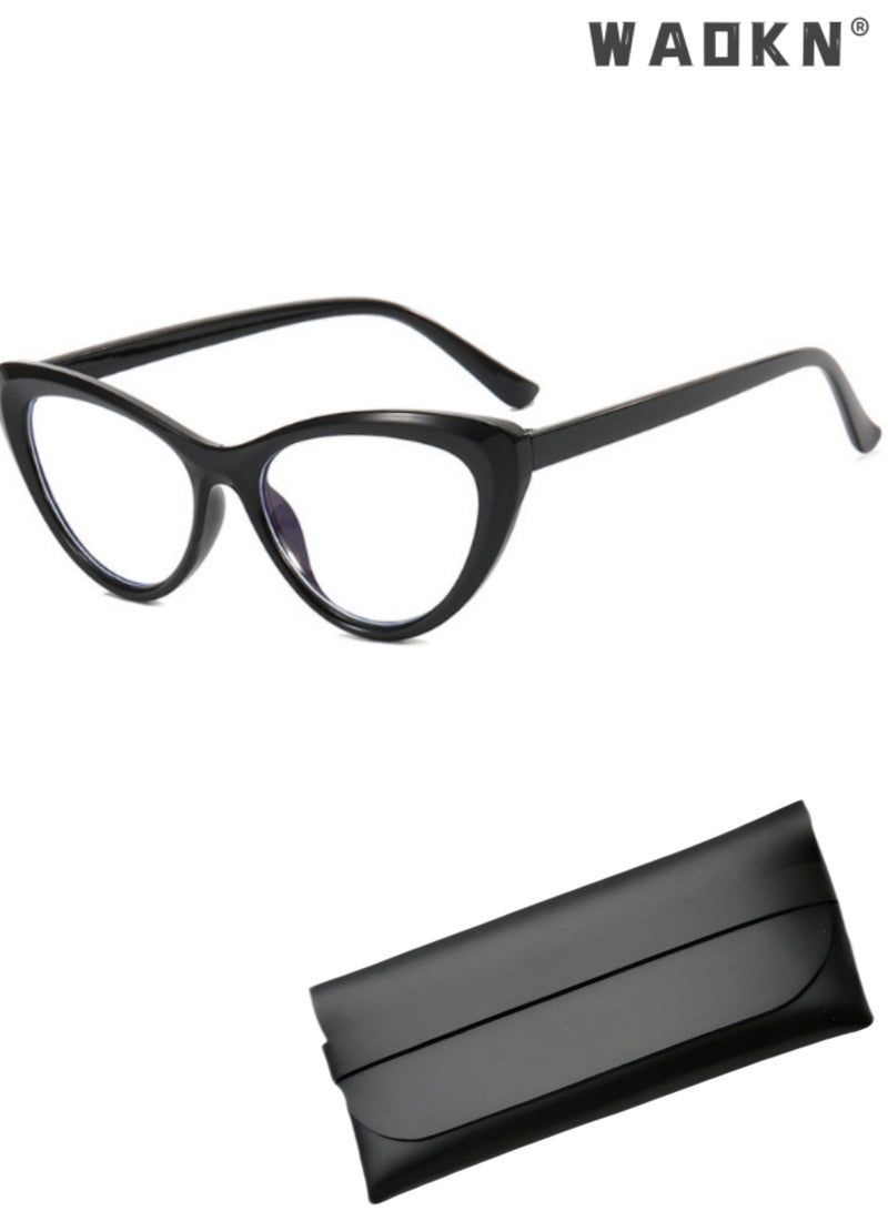 WAOKN Blue Light Blocking Glasses,Black Frame Butterfly Shape PC Eyeglasses, Blue Light Filter Computer Reading Gaming TV Phones Oval Eyeglasses Fashion Anti Eyestrain Headache Eyewear for Men Women Black - Image 1
