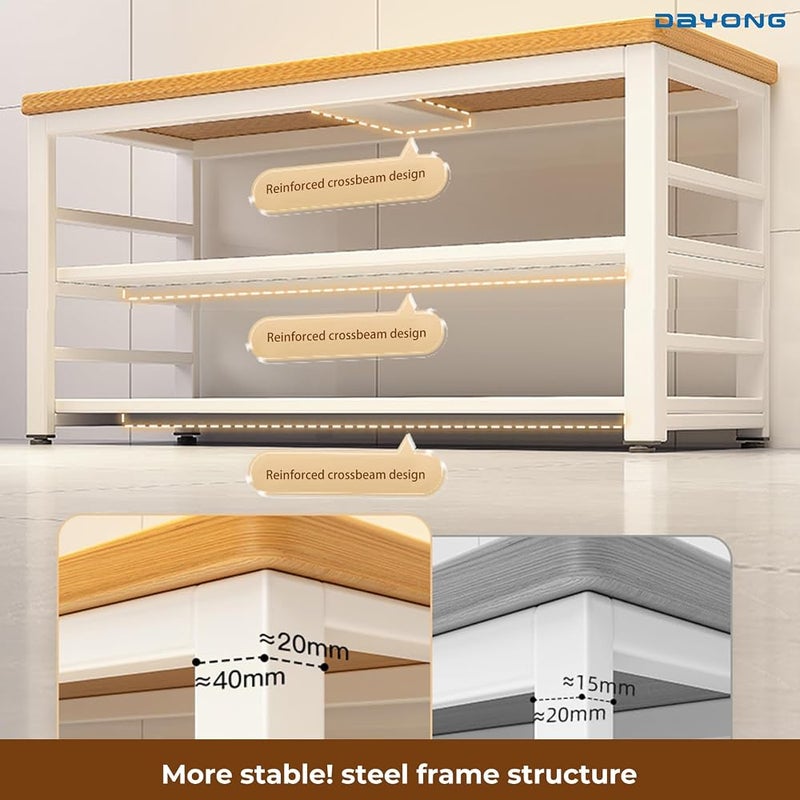 DAYONG 3-Tier Kitchen Island, 80CM Width Solid Island Counter, Kitchen Storage Rack with Thickened Worktop and Stable Steel Structure, Multi-functional Preparation Workbench (80CM Width) - Image 4