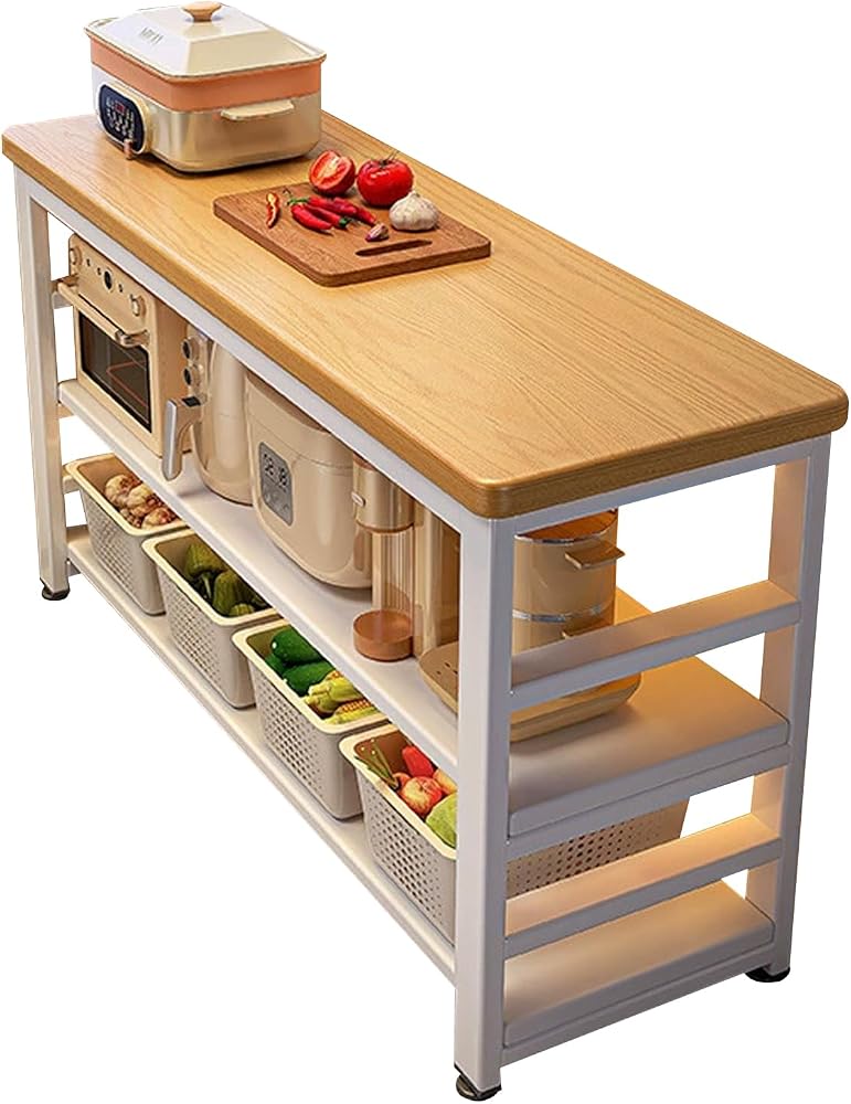 DAYONG 3-Tier Kitchen Island, 80CM Width Solid Island Counter, Kitchen Storage Rack with Thickened Worktop and Stable Steel Structure, Multi-functional Preparation Workbench (80CM Width) - Image 1