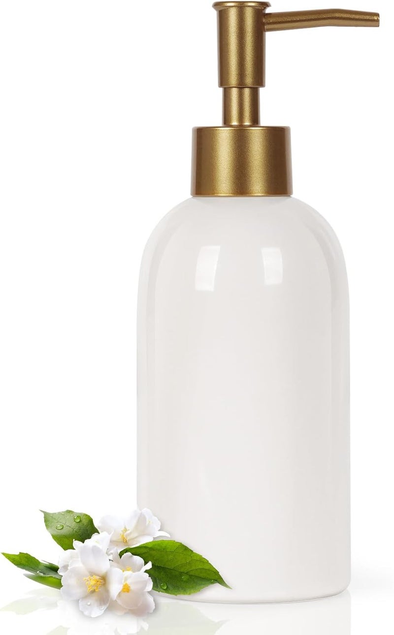 Natheeph 14OZ Ceramic Soap Dispenser Ceramic Soap Pump Dispenser Can Fill Liquid for Bathroom/Kitchen (White) - Image 1