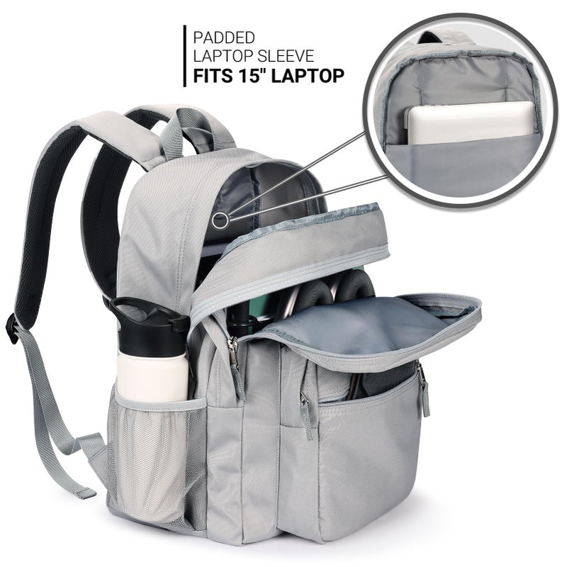 ZORFIN 26L Backpack for College, and Travel: Water Resistant Bookbag - Grey - Image 4
