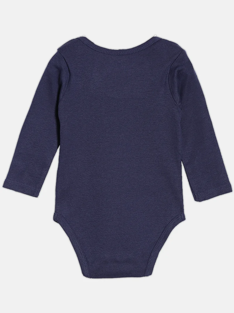Broon Broon Infant Girls Navy Blue and Grey Printed Pure Organic Cotton Bodysuit Pack of 2