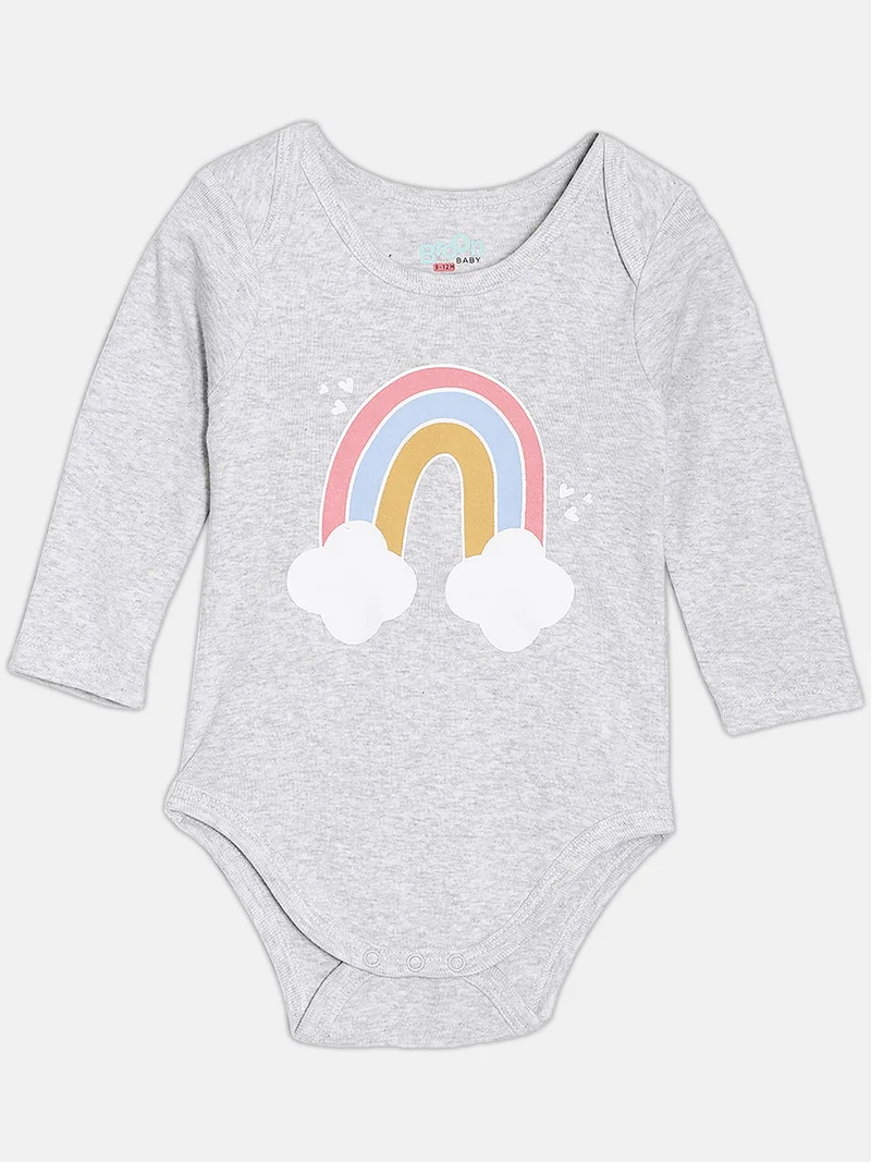 Broon Broon Infant Girls Navy Blue and Grey Printed Pure Organic Cotton Bodysuit Pack of 2