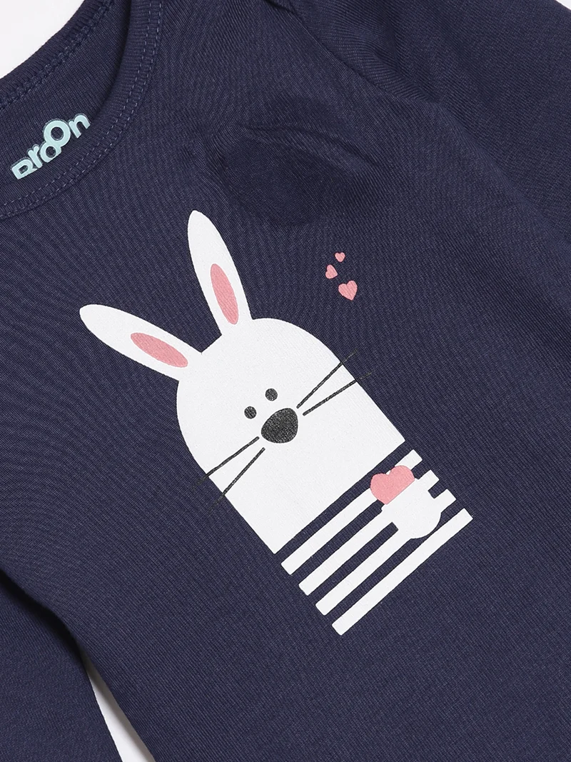 Broon Broon Infant Girls Navy Blue and Grey Printed Pure Organic Cotton Bodysuit Pack of 2