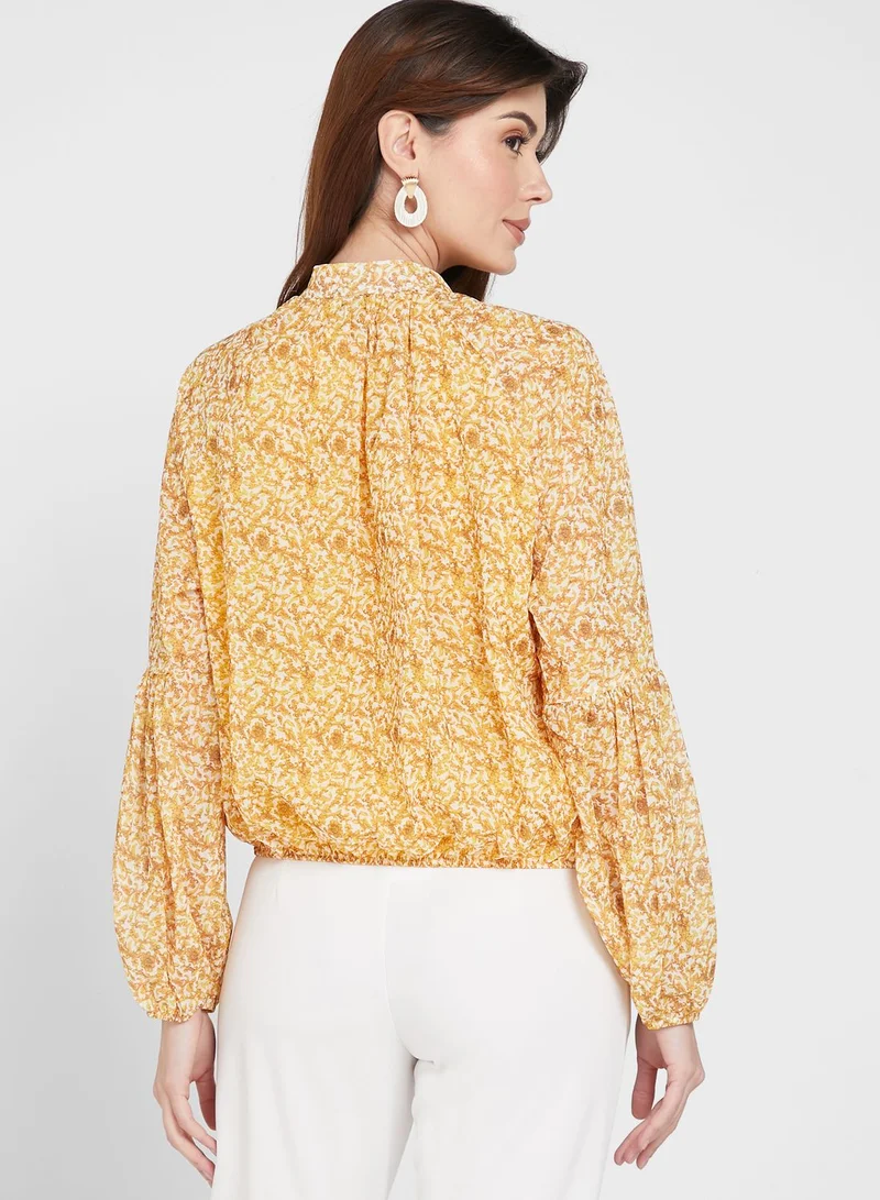 ELLA Button Detail Puff Sleeve Top