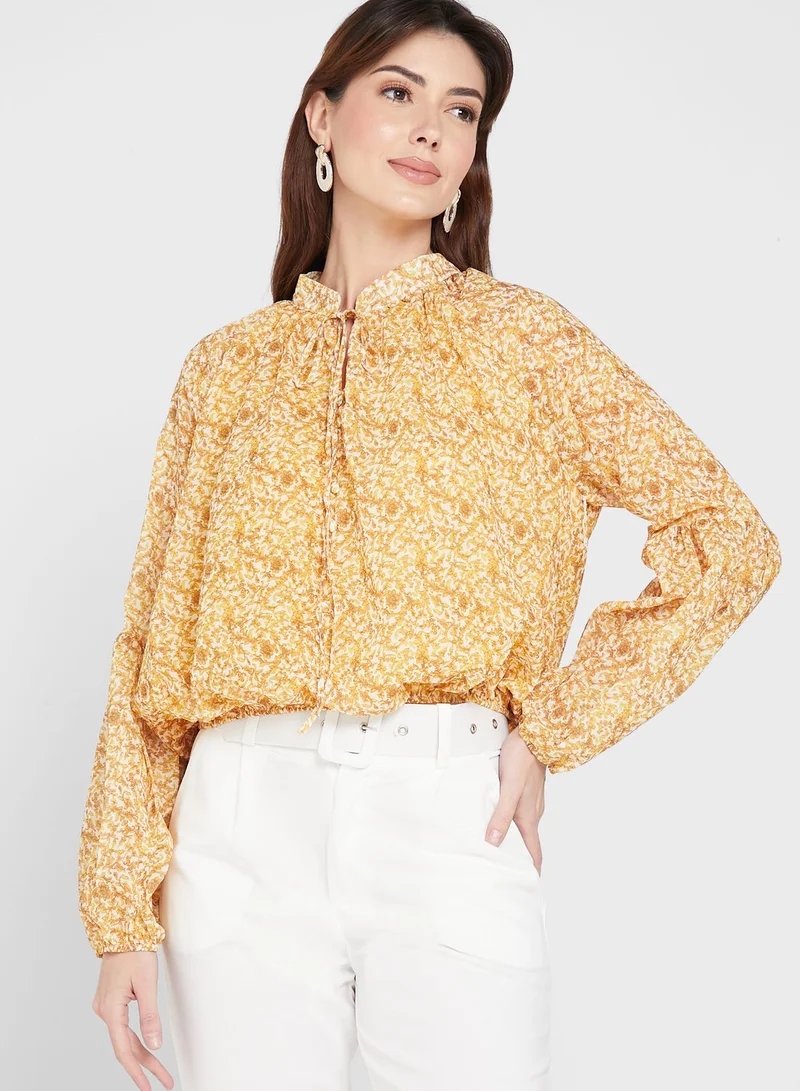 ELLA Button Detail Puff Sleeve Top
