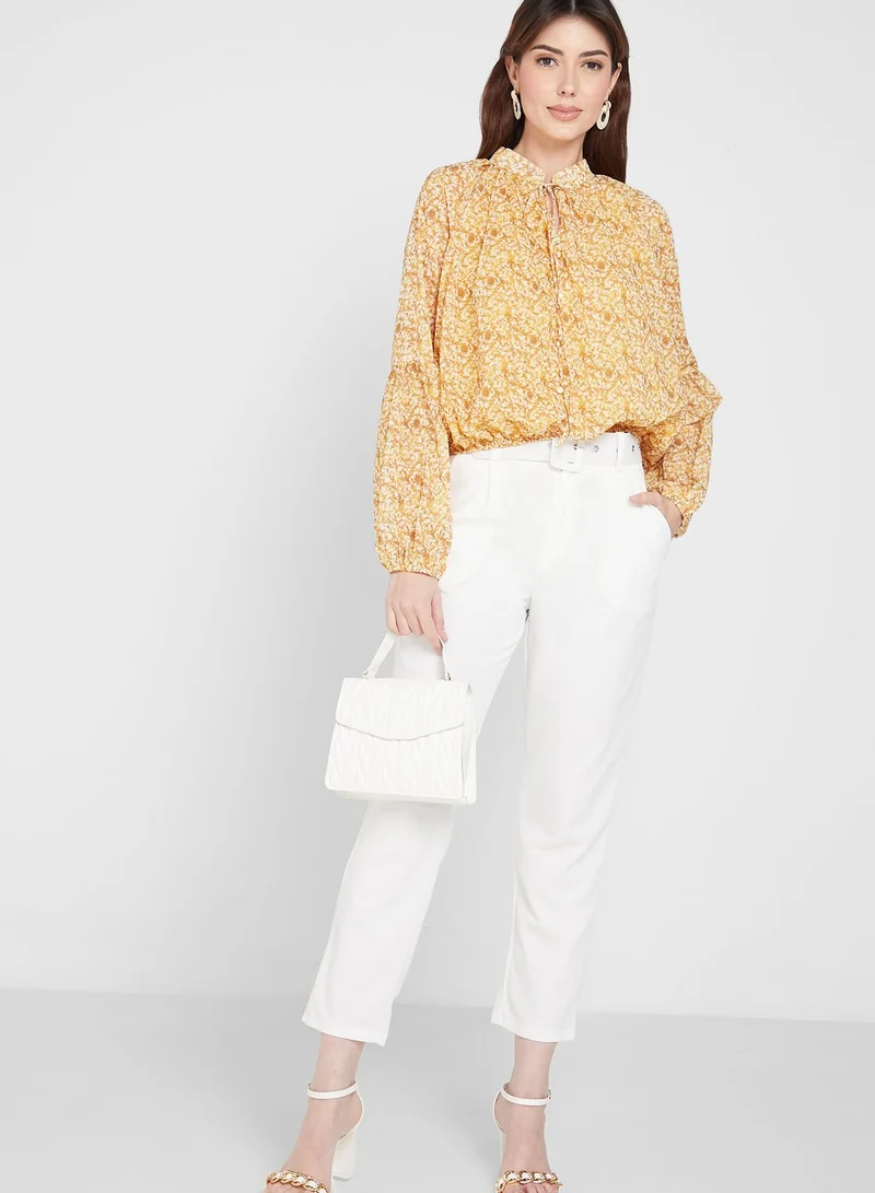 ELLA Button Detail Puff Sleeve Top