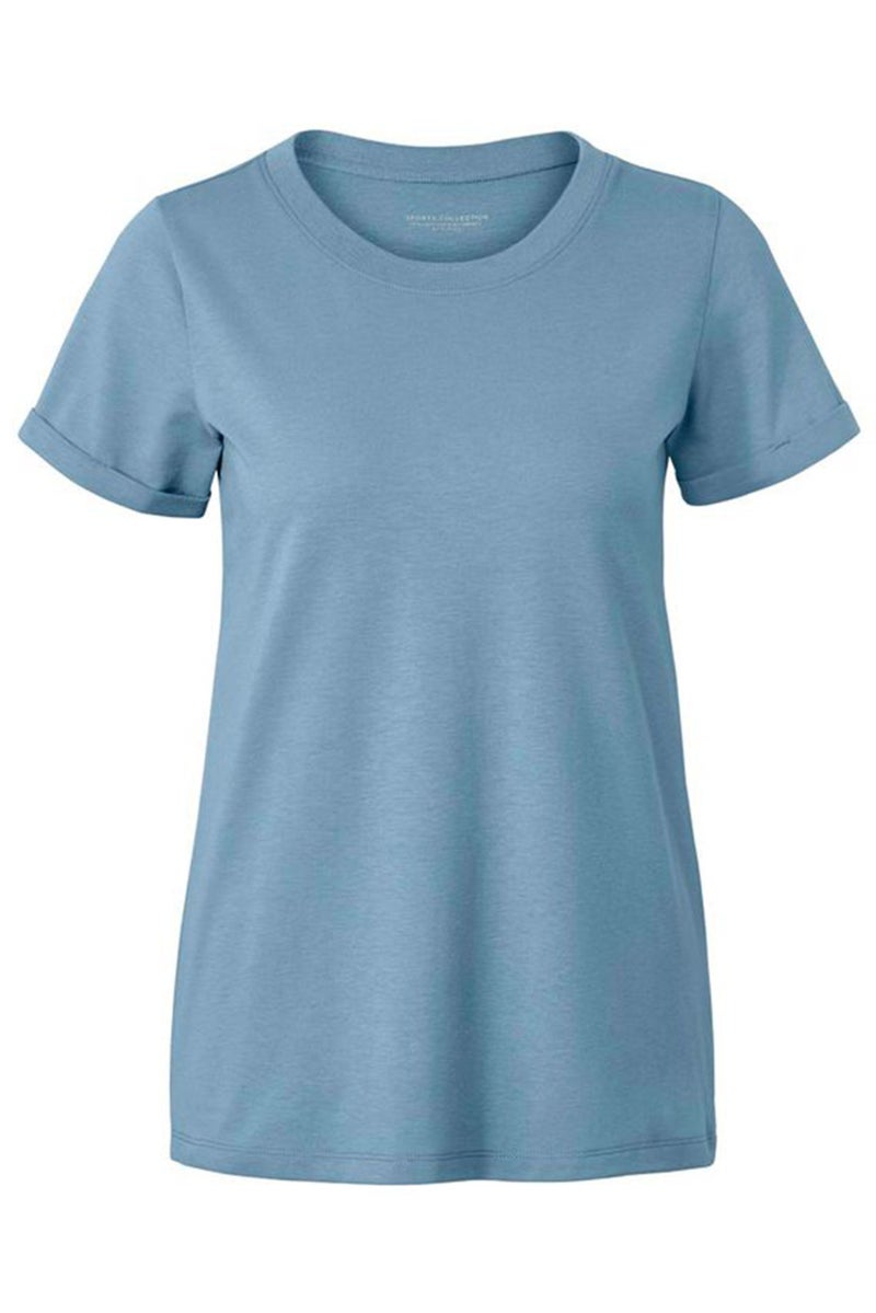 Tchibo Women Round Neck Short Sleeves Plain T-Shirt, Light Blue - Image 2