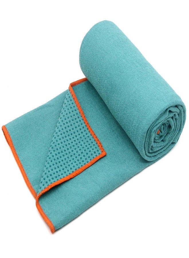 Eunzel Hot Yoga Towel - Microfiber Non Slip Yoga Mat Towel Sweat Absorbent Towel for Hot Yoga, Pilates and Fitness 72" x 24", Dark Cyan/Orange - Image 2