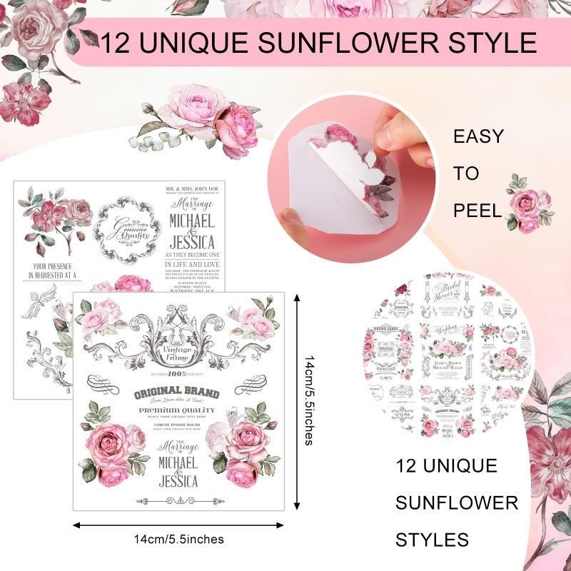BBTO 12 Sheets Rub on Transfers for Crafts and Furniture Rub on Transfer Stickers Decals for Wood DIY Paper Home Decor, 5.5 x 5.7 Inch(Retro Rose) - Image 3