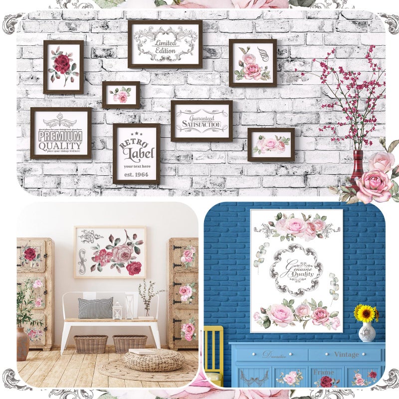 BBTO 12 Sheets Rub on Transfers for Crafts and Furniture Rub on Transfer Stickers Decals for Wood DIY Paper Home Decor, 5.5 x 5.7 Inch(Retro Rose) - Image 5