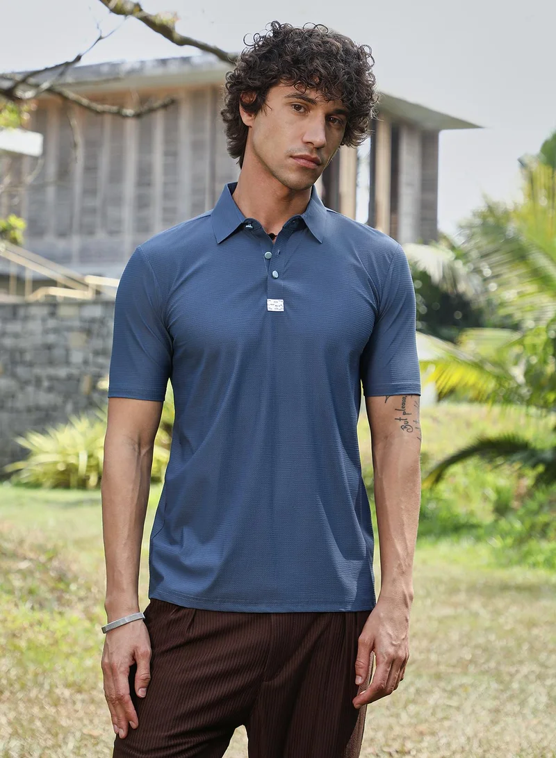 كامبوس سوترا تيشيرت بولو رجالي وافل أزرق بحري بدون خياطة