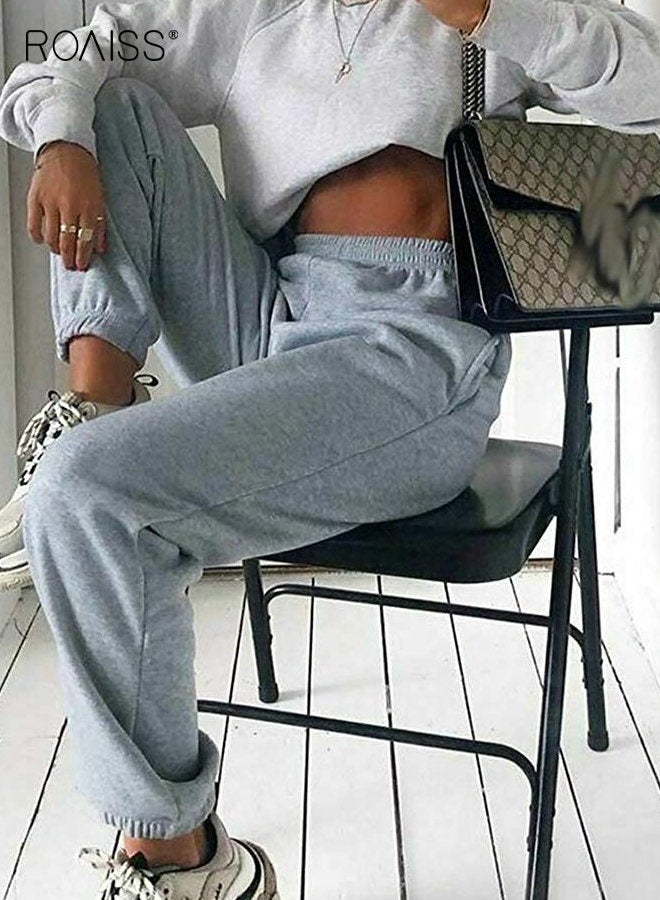 roaiss Women's Cinch Bottom Sweatpants Pockets High Waist Sporty Gym Athletic Fit Jogger Pants Lounge Trousers, Simple Casual and Loose-Fitting Pants for Lounging at Home  - Image 4