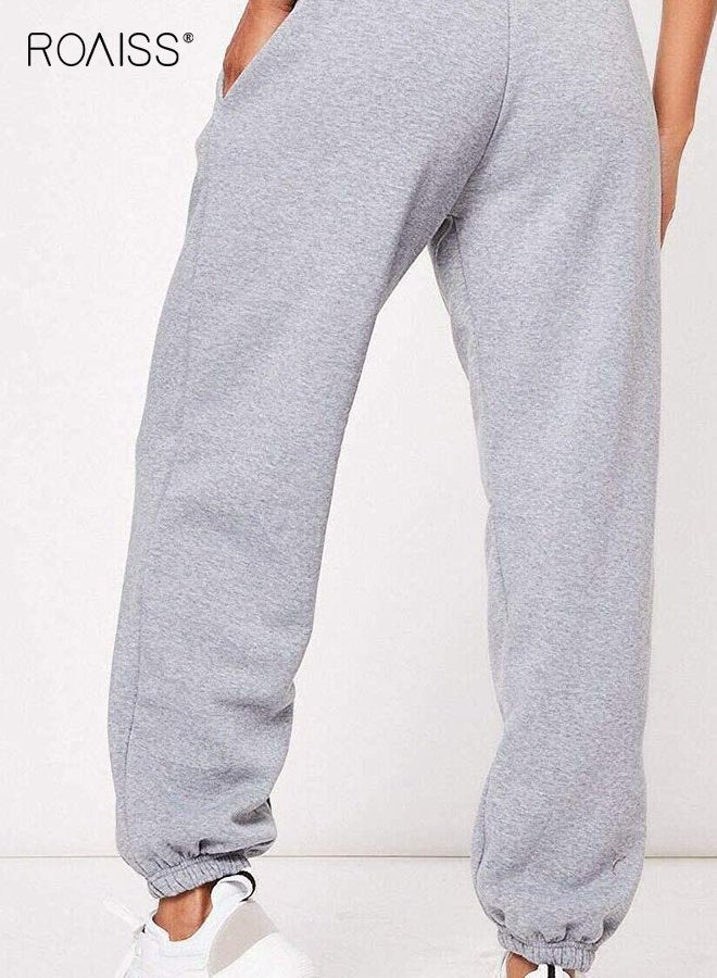 roaiss Women's Cinch Bottom Sweatpants Pockets High Waist Sporty Gym Athletic Fit Jogger Pants Lounge Trousers, Simple Casual and Loose-Fitting Pants for Lounging at Home  - Image 3