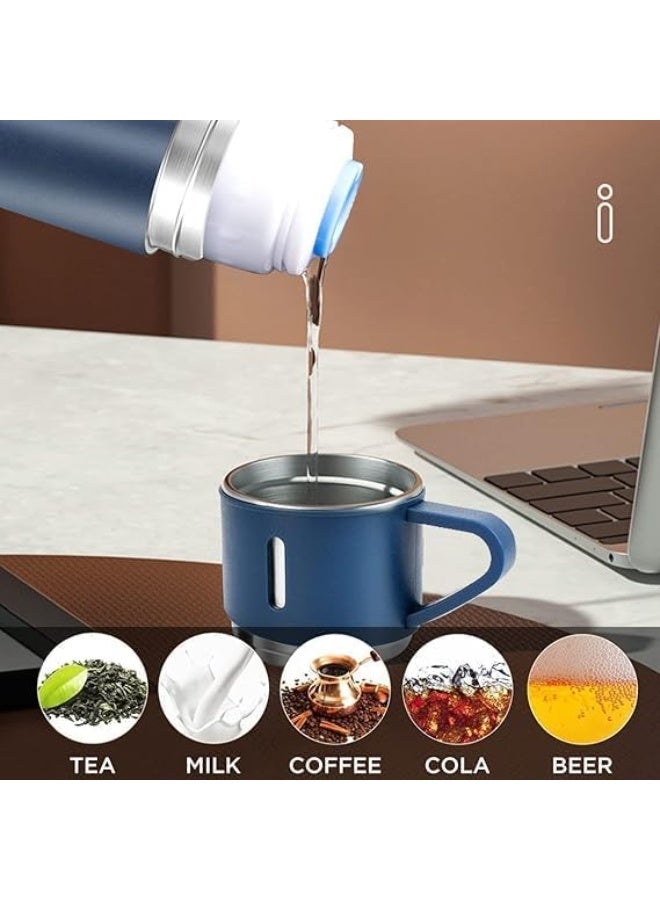 مج حراري أصلي بسعة 500 مل مع 3 أكواب إضافية باللون الأزرق للحفاظ على المشروبات الساخنة والباردة، تصميم محكم للعزل ومثالي للاستخدام اليومي والسفر( لون ازرق) - Image 4